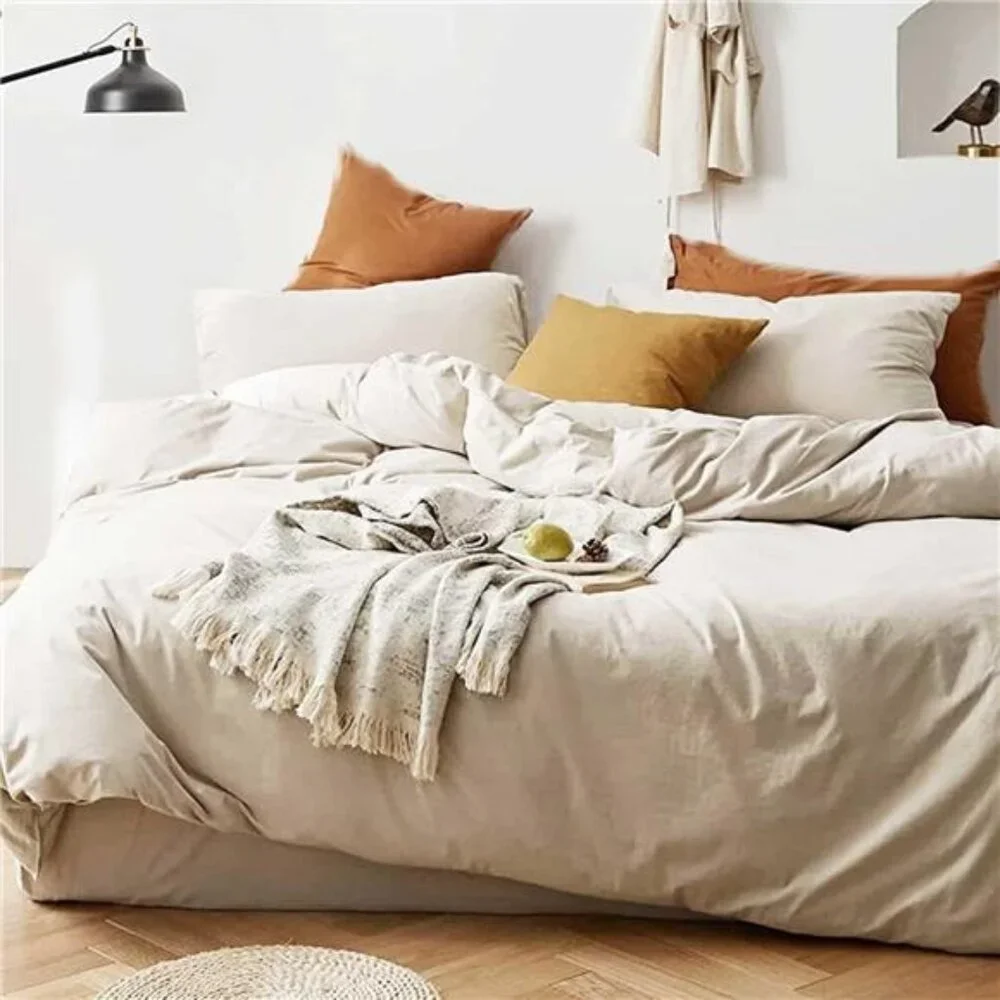 Beige Comforter Set Queen Size, 3 Piece Aesthetic Modern Bedding Set - Soft